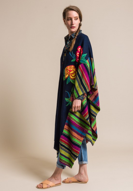 Pero Wool Embroidered and Beaded Poncho Jacket in Multicolor