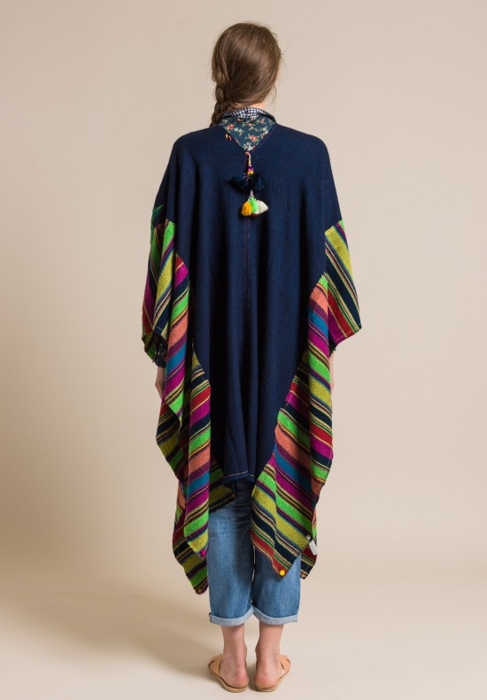 Pero Wool Embroidered and Beaded Poncho Jacket in Multicolor