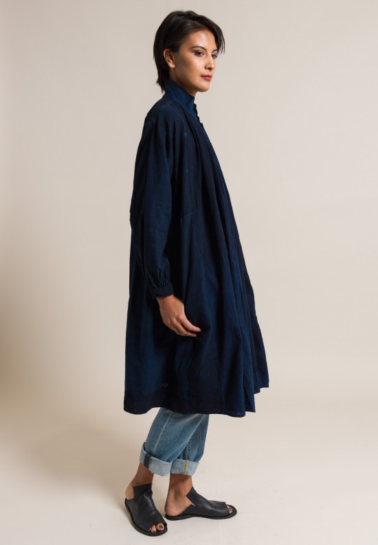 Kaval Japanese Antique Cotton & Linen Indigo Gathered Shirt Dress ...