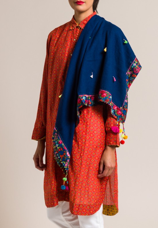 Pero Tassel & Floral Rumal Scarf in Navy