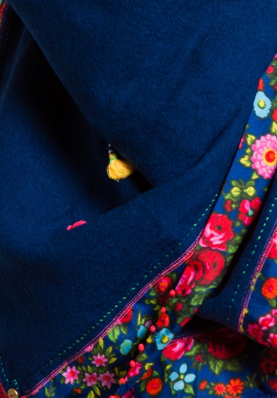 Pero Tassel & Floral Rumal Scarf in Navy