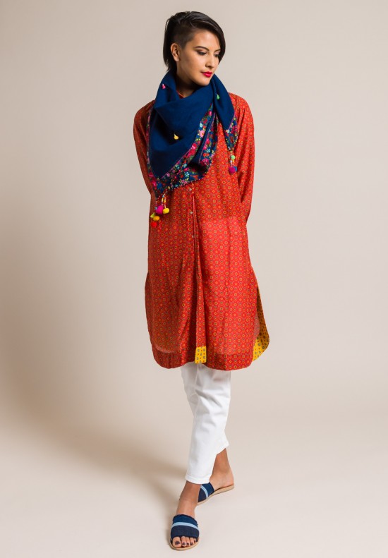 Pero Tassel & Floral Rumal Scarf in Navy