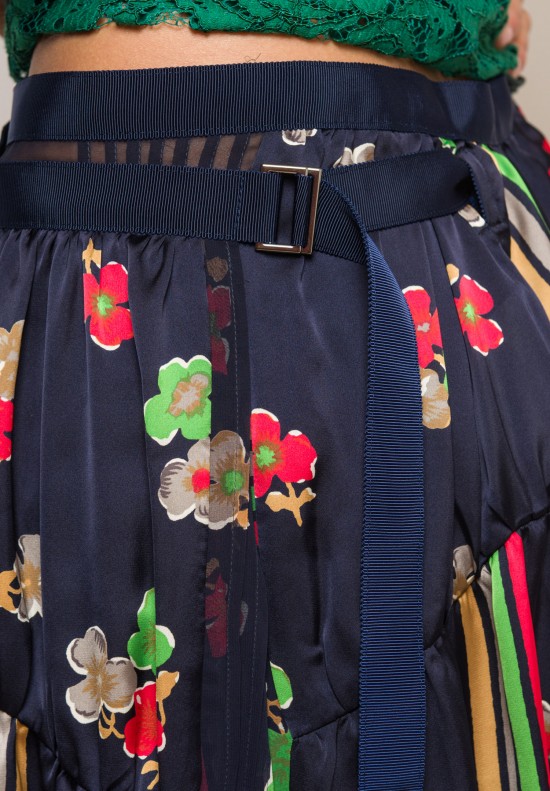 Sacai Floral Print Skirt in Navy