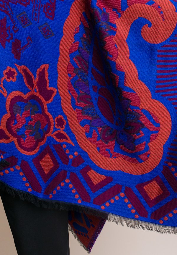 Etro Knit Floral Jacquard Poncho in Blue