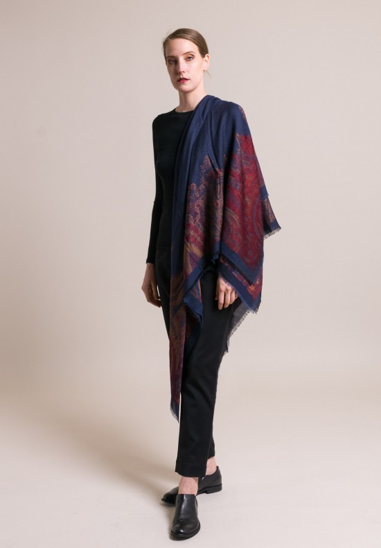 Etro Floral & Paisley Jacquard Scarf in Navy