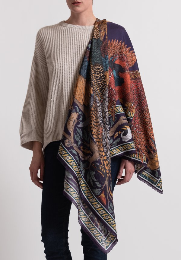 Sabina Savage Silk Twill Pheasant Tree Scarf in Damson/Gold | Santa Fe ...