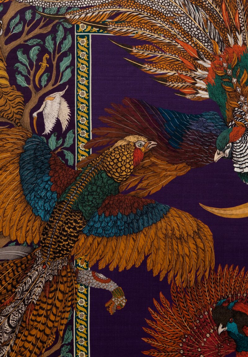 Sabina Savage Wool and Silk The Pheasant's Tree Scarf in Damson Purple & Gold	
