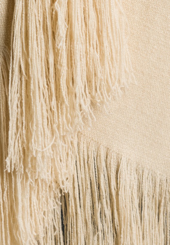 Denise Colomb 2-Ply Cashmere Long Fringe Shawl in Ivory