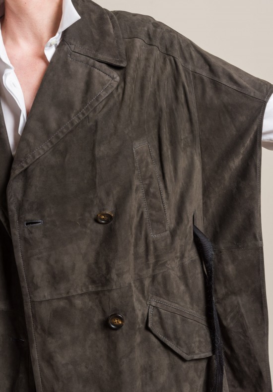 Brunello Cucinelli Double-Breasted Suede Belted Overcoat in Coal