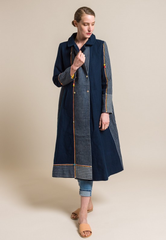 Pero Wool and Silk Lined Long A-Line Coat in Blue