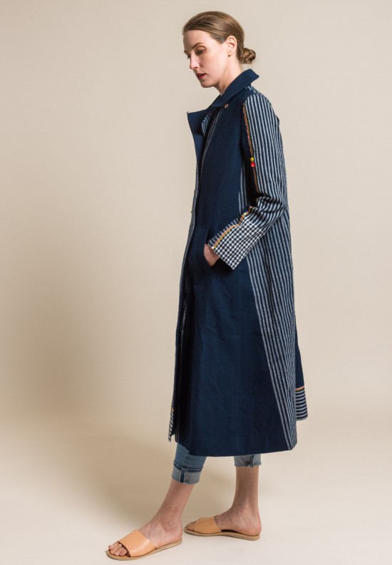 Pero Wool and Silk Lined Long A-Line Coat in Blue