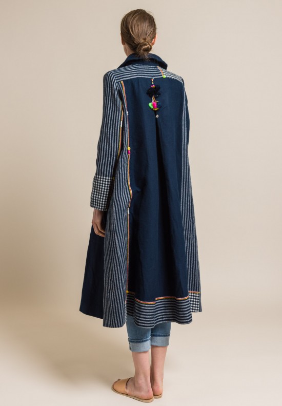 Pero Wool and Silk Lined Long A-Line Coat in Blue