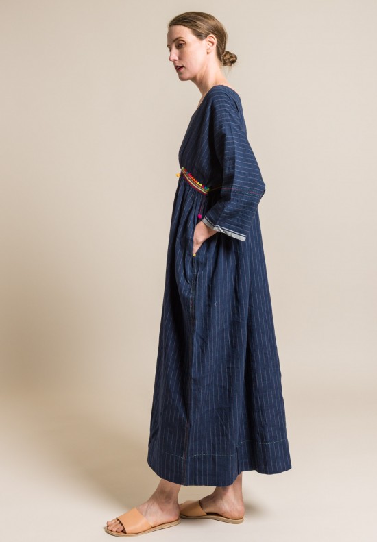Pero Linen/Cotton Striped and Embellished Long Dress