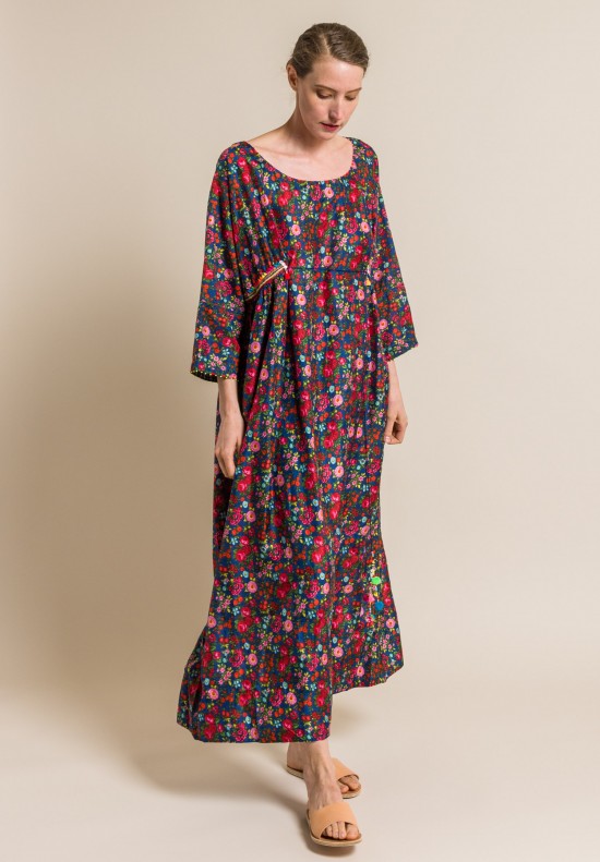 Pero Silk Floral Embellished Long Dress in Blue/Red
