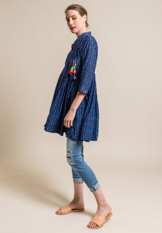 Pero Silk V-Neck Peasant Tunic in Blue