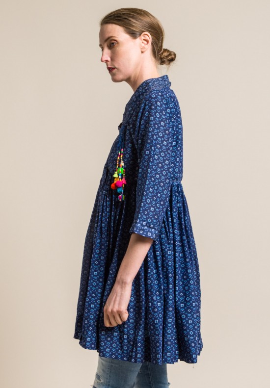 Pero Silk V-Neck Peasant Tunic in Blue