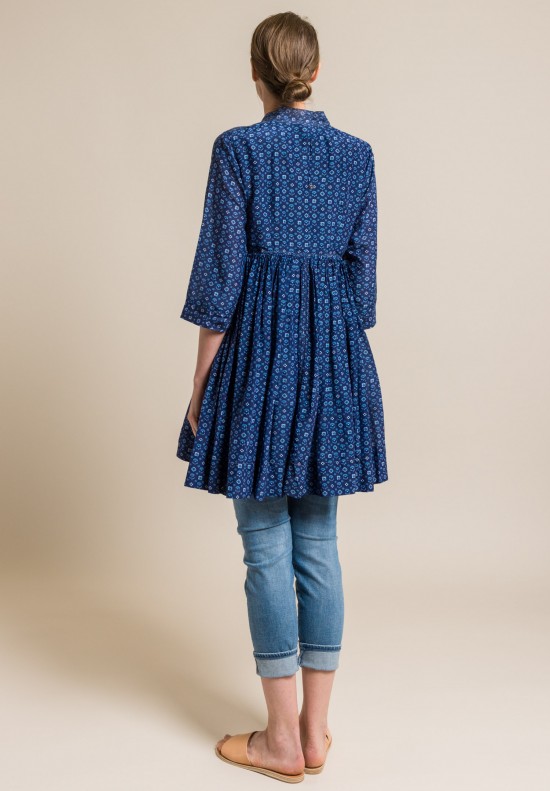 Pero Silk V-Neck Peasant Tunic in Blue