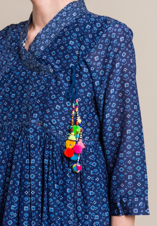 Pero Silk V-Neck Peasant Tunic in Blue