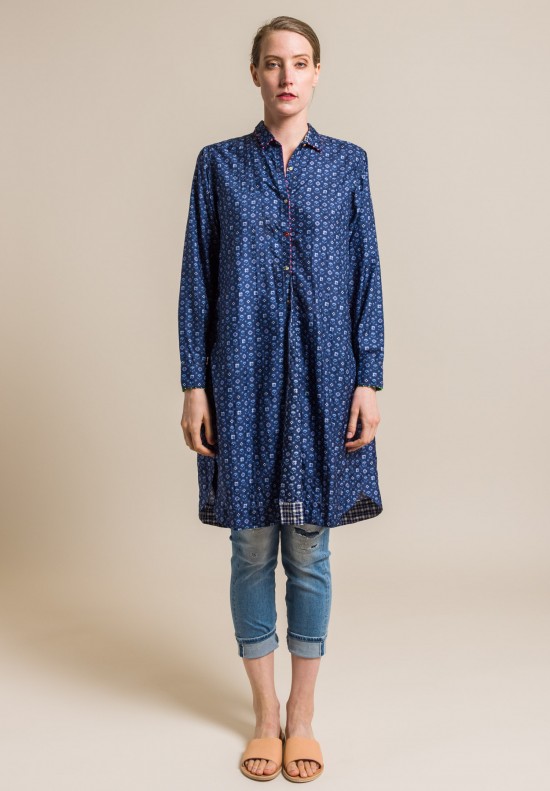 Pero Silk Button-Down Embellished Tunic in Blue