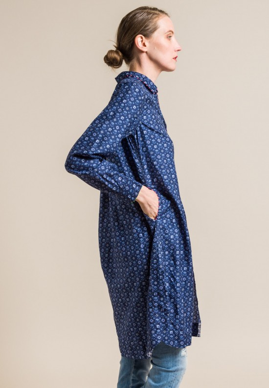 Pero Silk Button-Down Embellished Tunic in Blue