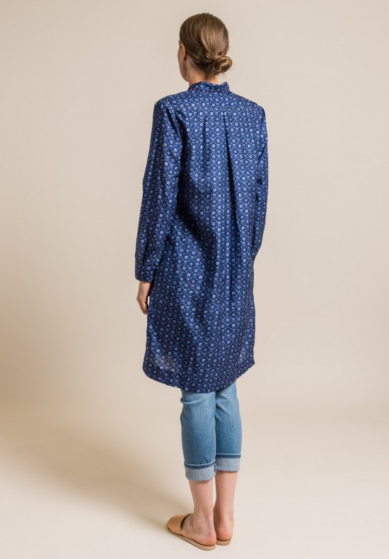 Pero Silk Button-Down Embellished Tunic in Blue