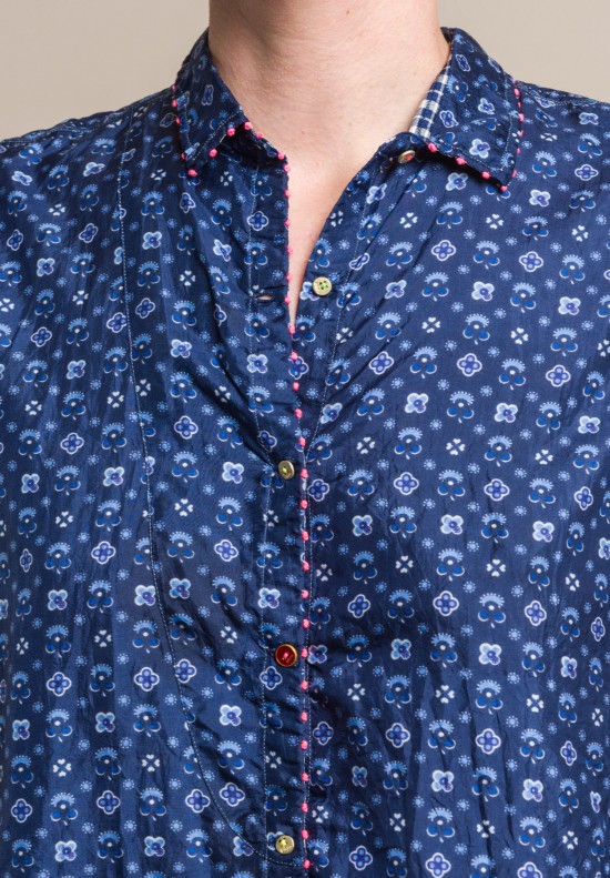 Pero Silk Button-Down Embellished Tunic in Blue