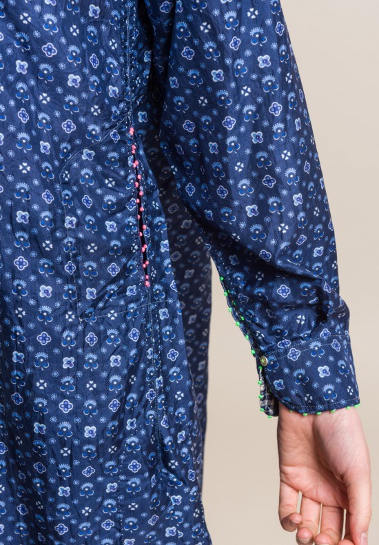 Pero Silk Button-Down Embellished Tunic in Blue