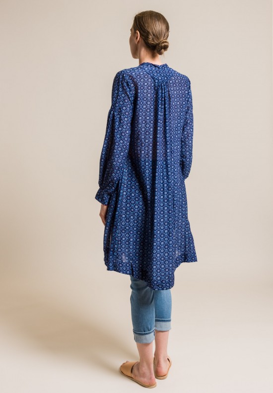 Pero Cotton/Silk Band Collar Tunic in Blue