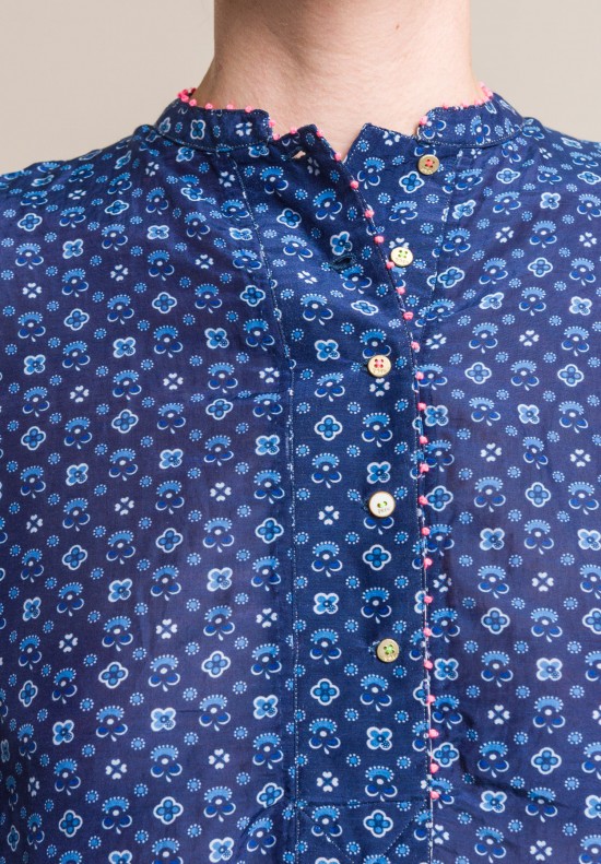 Pero Cotton/Silk Band Collar Tunic in Blue   Santa Fe Dry Goods