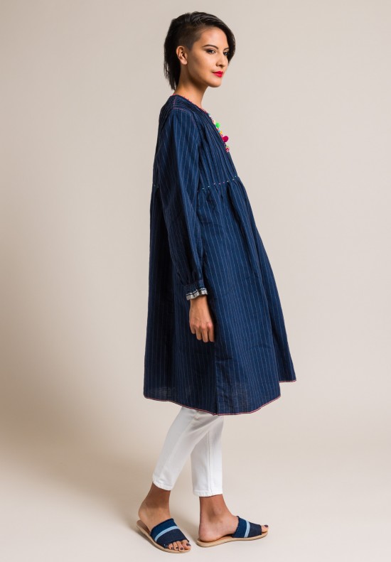 Pero Linen/Cotton Pleated Bodice Stripe Dress