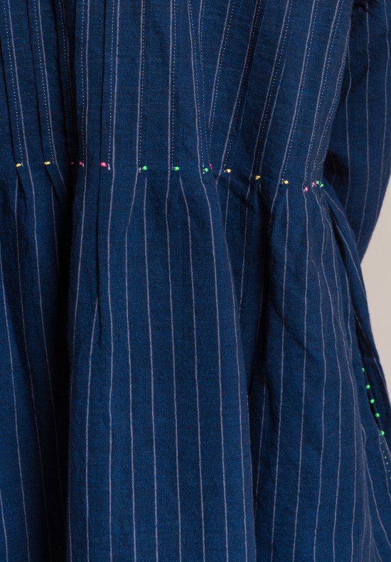 Pero Linen/Cotton Pleated Bodice Stripe Dress