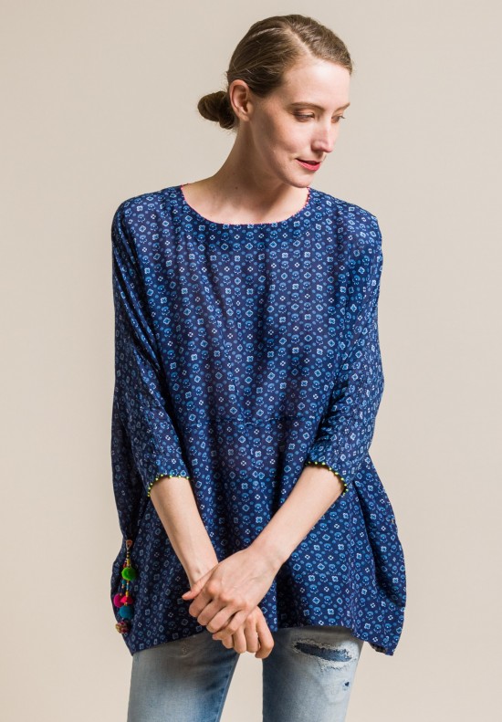 Pero Cotton/Silk Floral Oversize Top in Blue