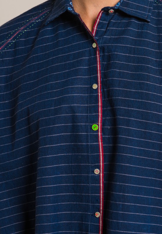 Pero Linen/Cotton Short Oversize Shirt in Blue
