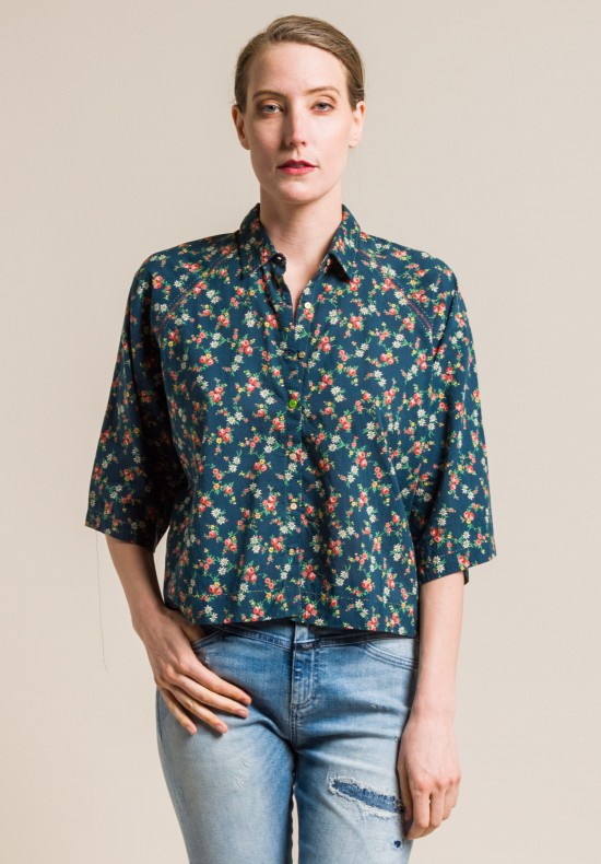 Pero Floral Cotton Short Oversize Shirt in Green