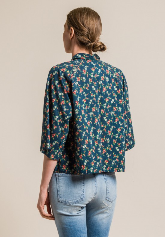 Pero Floral Cotton Short Oversize Shirt in Green