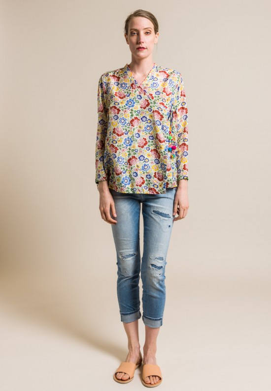 Pero Silk Floral Cross Over Top in Natural