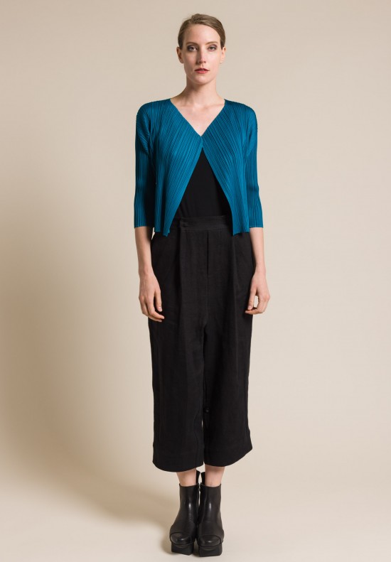 Issey Miyake Pleats Please 3/4 Sleeve Open Pleated Jacket in Teal