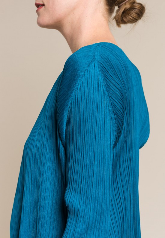 Issey Miyake Pleats Please 3/4 Sleeve Open Pleated Jacket in Teal