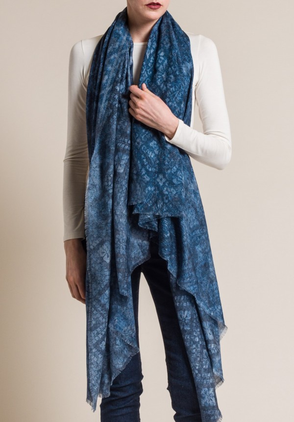 Alonpi Cashmere Cashmere/Silk Printed Scarf in Wayward Blue