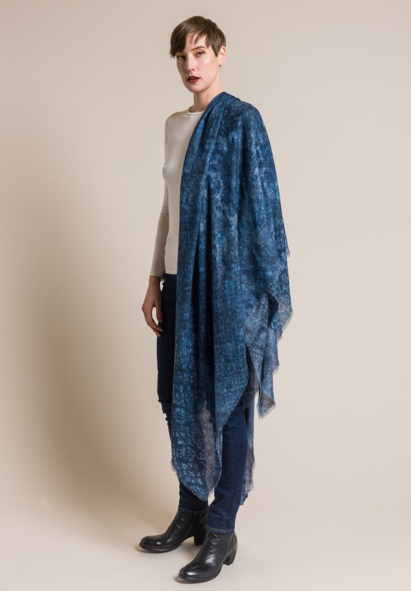 Alonpi Cashmere Cashmere/Silk Printed Scarf in Wayward Blue