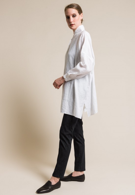 Shi Linen Mandarin Collar Button-Down Tunic in White