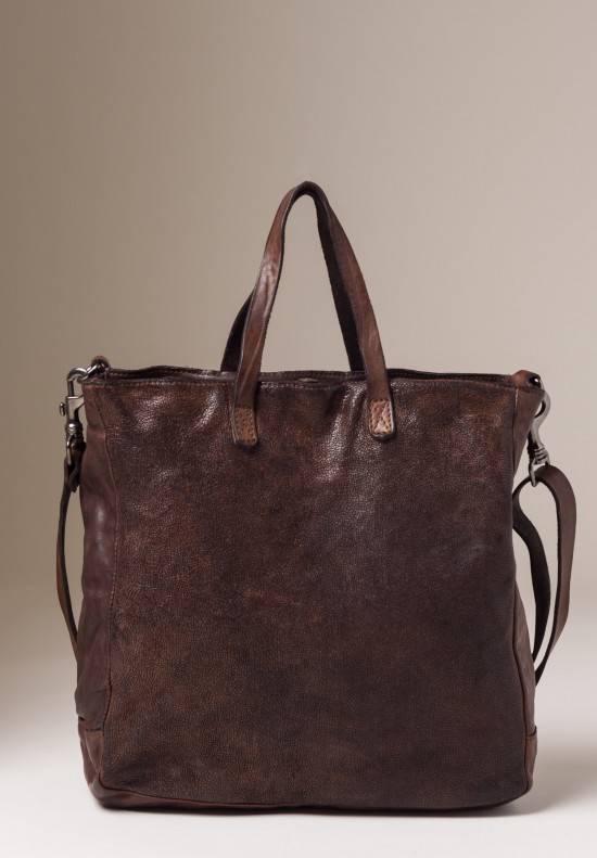 Campomaggi Textured Front Leather Tote in Dark Brown
