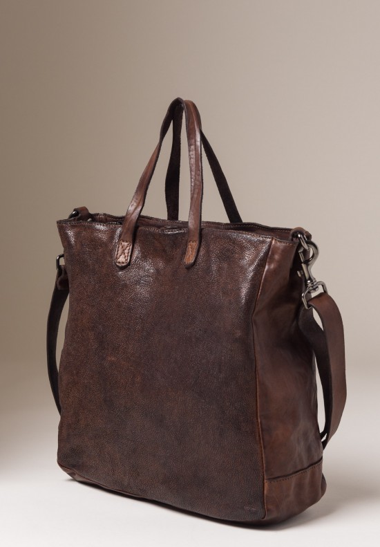 Campomaggi Textured Front Leather Tote in Dark Brown