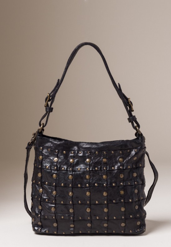 Campomaggi Leather and Rivet Patchwork Shoulder Bag in Black