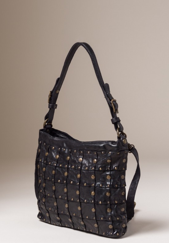 Campomaggi Leather and Rivet Patchwork Shoulder Bag in Black