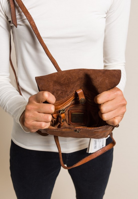 Campomaggi Leather Fold Over Small Cross Body Bag in Cognac