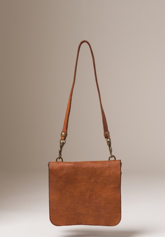 Campomaggi Leather Fold Over Small Cross Body Bag in Cognac