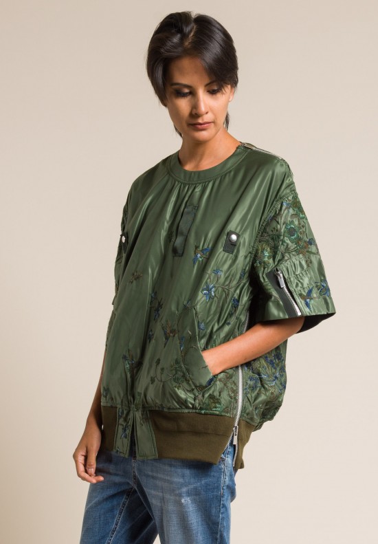 Sacai Floral Embroidered Top in Khaki