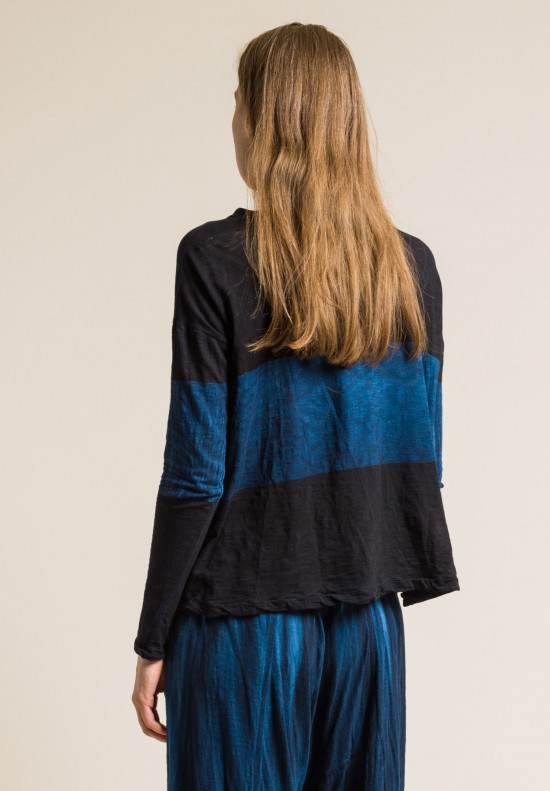 Gilda Midani Long Sleeve Straight Trapeze Tee in Black & Blue Stripe