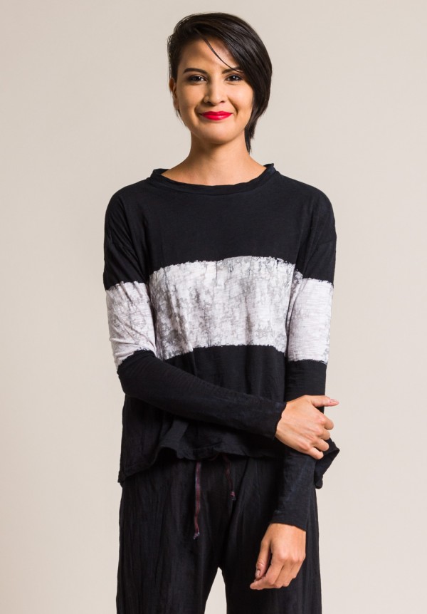 Gilda Midani Multi Pattern Long Sleeve Straight Trapeze Tee in Black & Wall Stripe